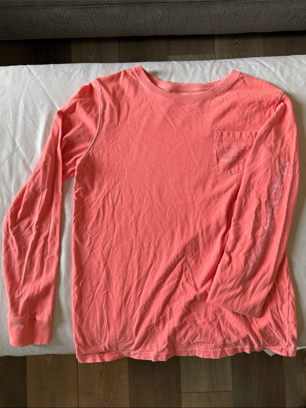 Vineyard Vines Kid's Long-Sleeve Pocket Tee in Coral Pink